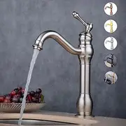 Bathroom Sink Mixer Faucet Deck Mounted, 360 Swivel Washroom Basin Taps Single Handle Rose One Hole Electroplated Faucet with Hot and Cold Water Gold/Black/Bru