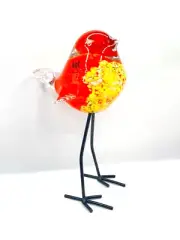 Hand Blown Murano Style Glass Orange with Yellow Belly Bird HQT