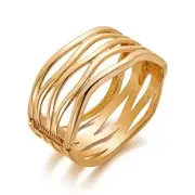 Chunky Gold Bangle Bracelets for Women Thick Wide Hinged 06-Five Layer Wires
