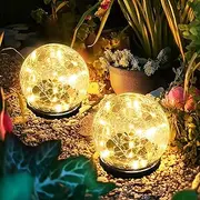 XIJUAN Solar Lights Outdoor for Yard Patio Porch, Garden Decor Birthday Gifts, Solar Globe Lights Waterproof Cracked Glass Ball Outdoor Decorations Balcony Backyard (Warm White)