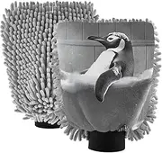 XYMZR Absorbent Microfiber Car Wash Mitt Penguin Bathtub Funny, Funny Cute Anime Scratch Free for Cars Cleaning, Home Cleaning Mitts, 2 Pack, 10.24” L x 7.09” W