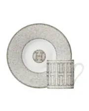 HERMES MOSAIQUE AU 24 PLATINUM PAIR OF COFFEE CUPS & SAUCERS #P035017P BRAND NIB