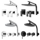 ACA Chrome/Black 8'' Round/Square Shower Head Gooseneck Wall Arm Set /Mixer Taps
