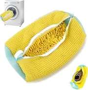[Omuotaut] Shoes Washing Bag, Shoe Cleaning Bag For Washing Machine, Portable Deep cleaning Shoe Bag Care Bag with Fluffy Fibers, Reusable Shoe Washing Bag for All Shoe Types And Sizes (Yellow)