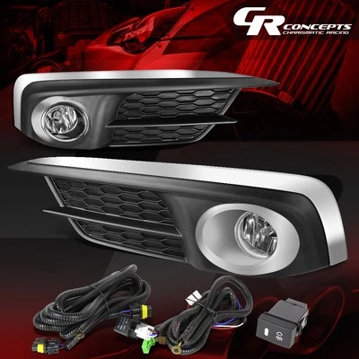 PAIR CLEAR LENS FOG LIGHT W/CHROME TRIM BEZEL+SWITCH FOR 2016-2017 HONDA CIVIC (for: Honda)