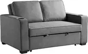 Miles 2-Seater Sofa Bed Living Room Furniture Versatile Compact Sofa Bed Couch Timber Wood Frame ABS Plastic Legs 100% Polyester Upholstery High-Density Foam 150W x 95 to 165D x 86H CM Dark Grey