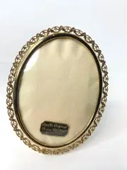 VTG 24K Gold Plated Floral Lattice Ornate Filigree Oval Photo Frame