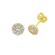 9kt Yellow Gold Silver Infused Cubic Zirconia Flower Stud Earrings