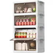 4 Tier Plastic Storage Bins with Drawers - Foldable Stackable Storage Bins wi...