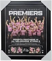 Panthers 2024 NRL Premiers 4-PEAT Official Sportsprint Framed