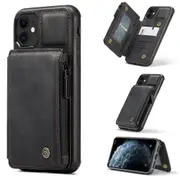 CaseMe Shockproof iPhone 11 PU Leather Case Cover Zipper Wallet Apple [Black]
