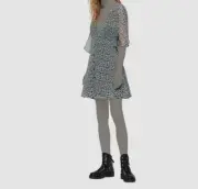 $220 AllSaints Womens Gray Floral V-Neck Short Sleeve Shift Mini Dress Size US 4