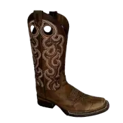 Corral Ladies Cutout & Embroidered Cognac Brown Square Toe Boots L6008