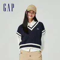 在飛比找momo購物網優惠-【GAP】女裝 Logo純棉V領短版針織背心-海軍藍(890