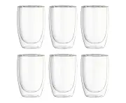 6pc Wilmax England 200ml Thermo Double Wall Glass Cup Water Drinking Mug Clear