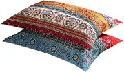 LELVA Boho Pillow Cases Set of 2 Piece King Colorful Bohemian Striped Pillowshams 100% Cotton Brushed Pillow Covers Pillow Protectors 20" x 36" Pattern# 1