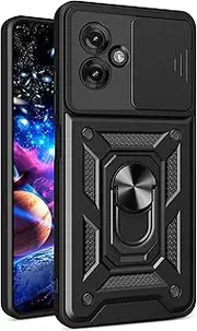 Ysnzaq Armor Case for Motorola Moto G55 5G, Military Grade Durable Shockproof Protective Phone Case with Kickstand & Slide Camera Lens Cover for Motorola Moto G55 SJ Black