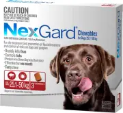 Flea and Tick Chewable Tablets for Dog Extra Large 25.1 - 50 Kg, Red (Pack of 3)