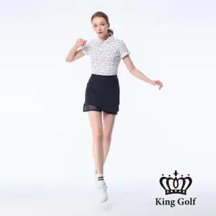 【KING GOLF】速達-網路獨賣款-女款素面網布拼接立體刺繡修身A LINE短裙/高爾夫球裙(丈青)