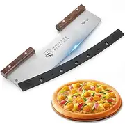 AILUROPODA Pizza Cutter 14" Large Blade Rocker Very Sharp Pizza Slicer 30Cr14 Stainless Steel Pizza Knife with Comfort Grip Walnut Handle and Protective Cover(Silver)
