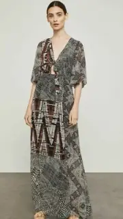 NWT BCBG MAXAZRIA Sz XXS Little Ginger Spice Patchwork Maxi Wrap Tie Dress $328