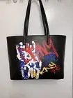 DKNY Black Multi Color Bryant Park Graffiti LOGO TOTE Shoulder BAG Purse $268