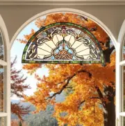 Tiffany Style Stained Glass Semi Circle Window Panel Hanging Suncatcher 12x24in
