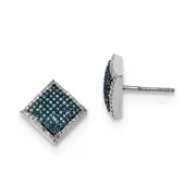 Sterling Silver Blue and White Diamond Square Post Earrings