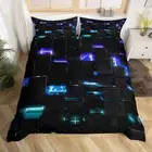 Blue Teal Geometry Square Ombre Bedding Set Queen Size Kids 3D Rendering