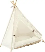 Hohopeti 1pc Tent Pet Bed Cat Houses for Outdoor Cats Large Dog House Outdoor Cat Hammock Pool Dog Teepee Bed Creative Cat House Pet Cat Kennel Condo Bed Tent Nappies White Cotton Canvas