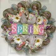 Pastel Spring Wreath With Daisies Handmade Deco Mesh