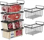 6 Pack Stackable Freezer Organiser Bins, Deep Chest Freezer Baskets with Handles, Black Storage Container for 7 Cu.Ft, Prevent Frozen Food Waste