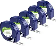 Anycolor Replacement for DYMO LetraTag Refills Paper Label Tape 91330 (10697), Compatible with DYMO LetraTag Label Makers LT-100H LT-100T QX50, Black on White, 1/2 Inch x 13 Feet, 12mm x 4m, 5-Roll