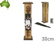 30cm Wooden Incense Tower Jasmine Stick Cone Holder Burner Wood Box Hand Carved