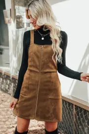 Cupshe Orange Faux Suede Pull-Ring Pinafore Dress - Burnt Orange,L