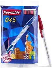 Reynolds 045 Ball Pen SET - 10 RED PENS WITH COMFORTABLE GRIP |RED BALL PENS FOR WRITING | PEN FOR STUDENTS & OFFICE STATIONERY | 0.7 mm TIP SIZE