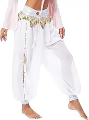 [Choomomo] Belly Dance Pants for Women Chiffon Beads Tassels Bloomers Performance Harem Pants Dancewear