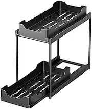 Kitchen Cabinet Organiser - Extendable Cupboard Organiser | 2-Tier Pull-Out Storage Organiser Under Sink, Sliding Drawer Shelves, Sturdy Under Sink Organiser for Kitchen
