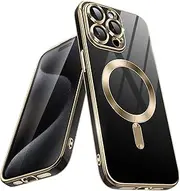 JETech Electroplated Case for iPhone 15 Pro Max 6.7-Inch, Compatible with MagSafe, Camera Lens Full Protection, Shockproof Soft TPU Phone Cover, Solid Color Back (Black Titanium)