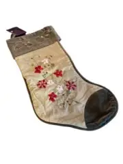 C&F Embroidered Velvet Christmas Stocking With Flower Design green hanging loop