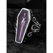 Men's Gothic Coffin Titanium Steel Ring – Vintage Halloween Party Statement Jewelry with Skeleton Design for Cosplay Retro Fashion