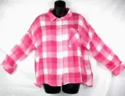 Philosophy Womens Plaid Easy Boyfriend Button Front Top Medium Pink White $79