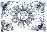 ICC Sun and Moon Tapestry Wall Hanging Room Decor Bedroom Aesthetic Tapestries Mystic Art Ceiling Blanket Home Psychedelic Hippie Mystical Star Beach White And Blue 30 x 40 Inches