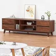 ALFORDSON TV Cabinet Stand 180 x 50 x 42cm Walnut Color, Modern Furniture Entertainment Unit for Living Room, Multimedia Centre with Side Drawers and Open Shelves for Consoles Speaker Soundbar