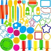 JOYIN 44 PCS Play Dough Tools for Kids, Playdough Tool Set with Flower, People, Animals, and Shapes, Clay Accessories with Various Plastic Molds, Rolling Pins, Cutters