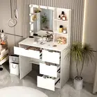 Bedroom White Vanity Desk Set with LED Lighted Mirror Dressing Table Makeup Desk