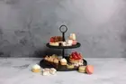 Gabel & Teller Matte Black Ceramic 2 Tier Serving Platter with Matte Black St...