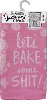 Primitives by Kathy 109595 Let's Bake Woven Pink Funny Snarky Dish Cloth Towel |