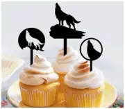 10 pcs, wolf howling Cupcake toppers, Anniversary, Birthday, Wedding, Party