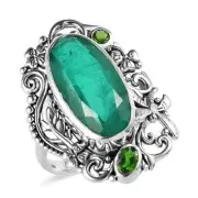 Artisan Crafted Emeraldine Quartz Chrome Diopside Ring SS 10.35 ctw Size 7